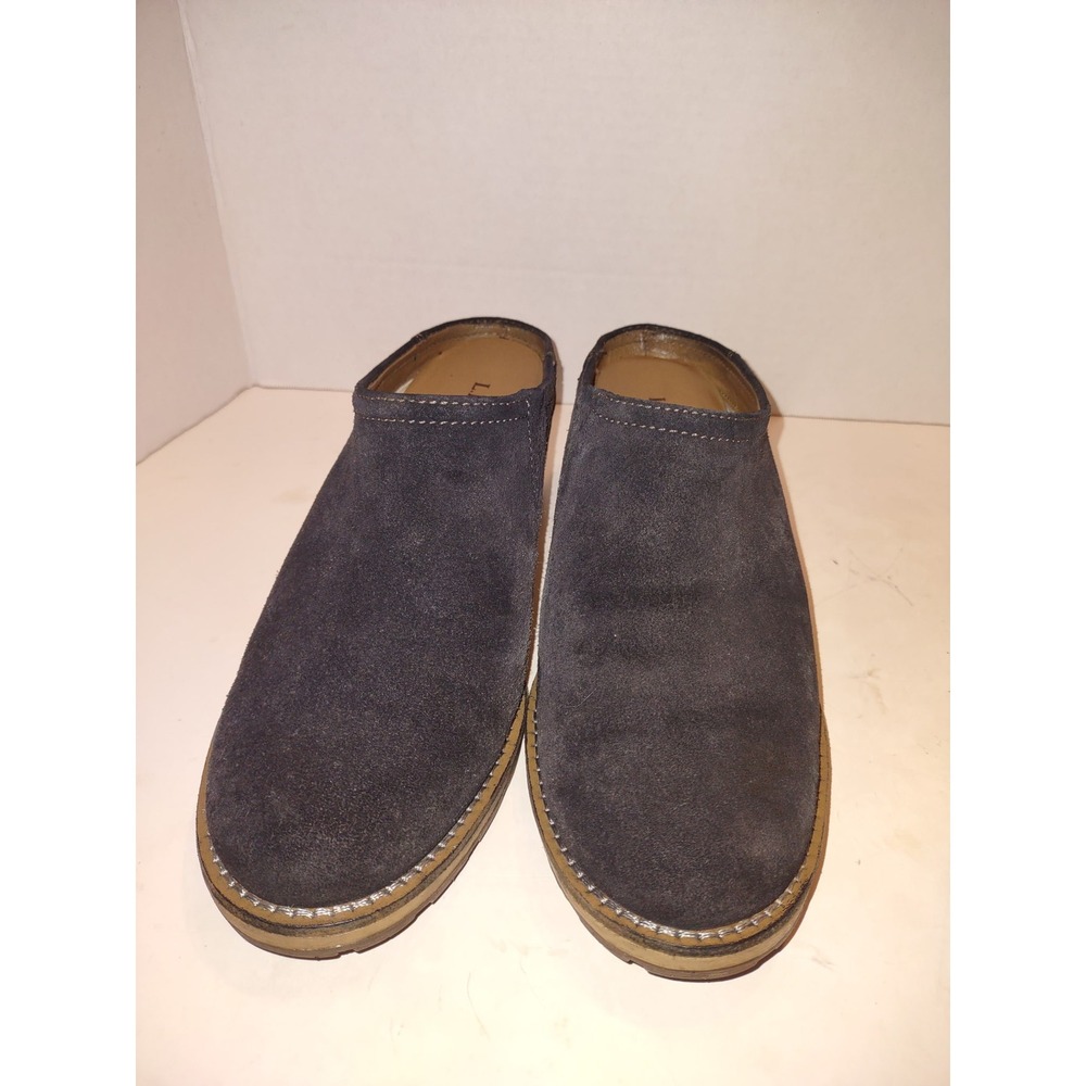 LL Bean Womens Navy Blue Suede Block Heel Mule Clogs 506029 Size 7.5 M Stacked - Picture 2 of 8